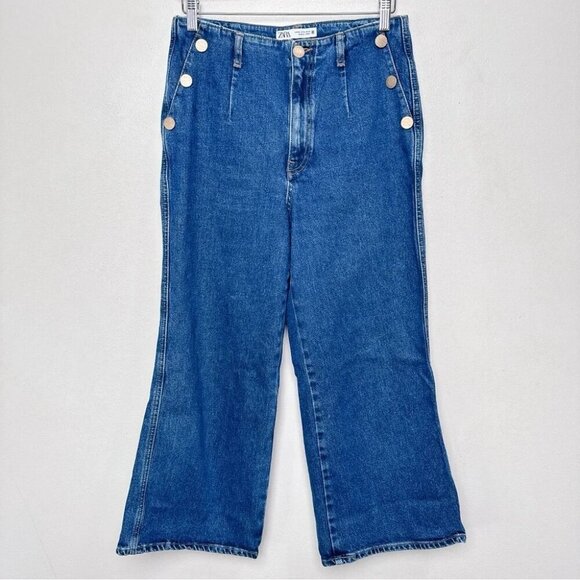 Zara Womens 8 Cropped Wide Leg Button Jeans - Picture 2 of 14